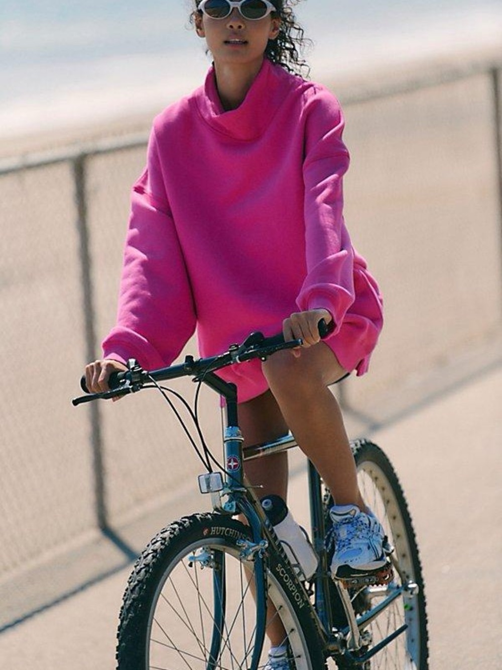 FP Movement by Free People Bright Pink Mock-Neck Oversized Sweatshirt